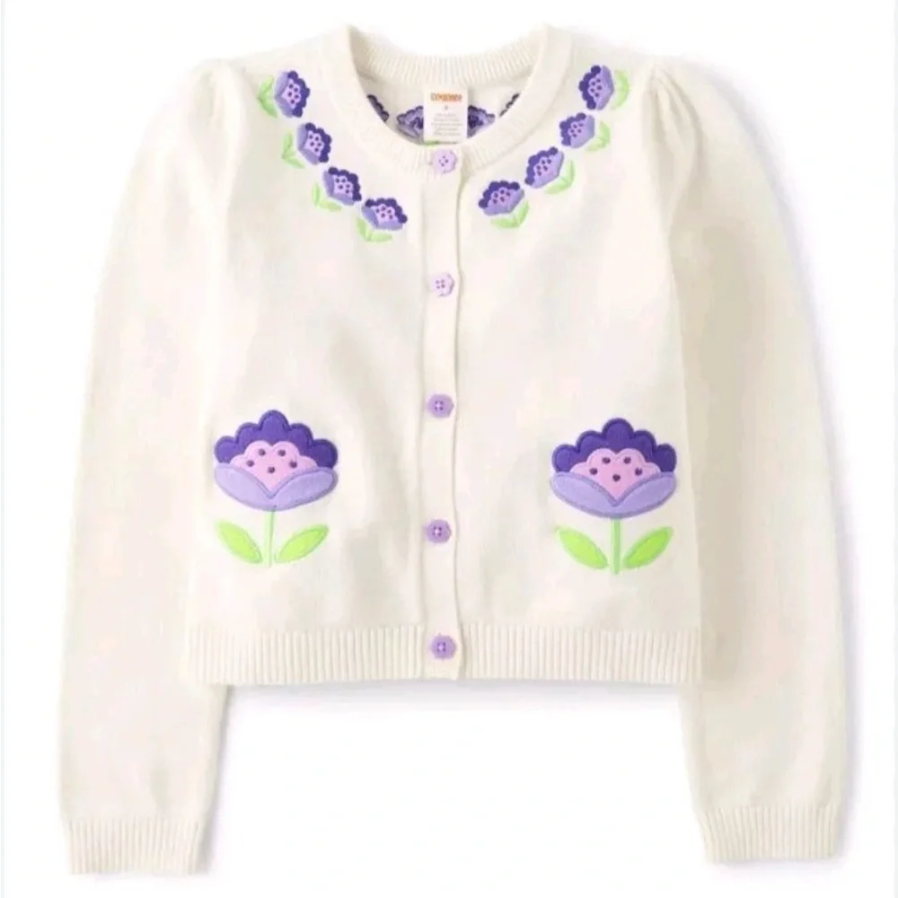 Gymboree Girls Embroidered Floral Cardigan -‎ Lovely Lavender - White